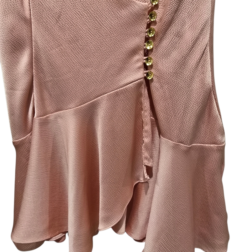 NWT Free People Blush Pink Mini Ruffle Wrap Scarlett Dress with Gold Buttons - Picture 2 of 10